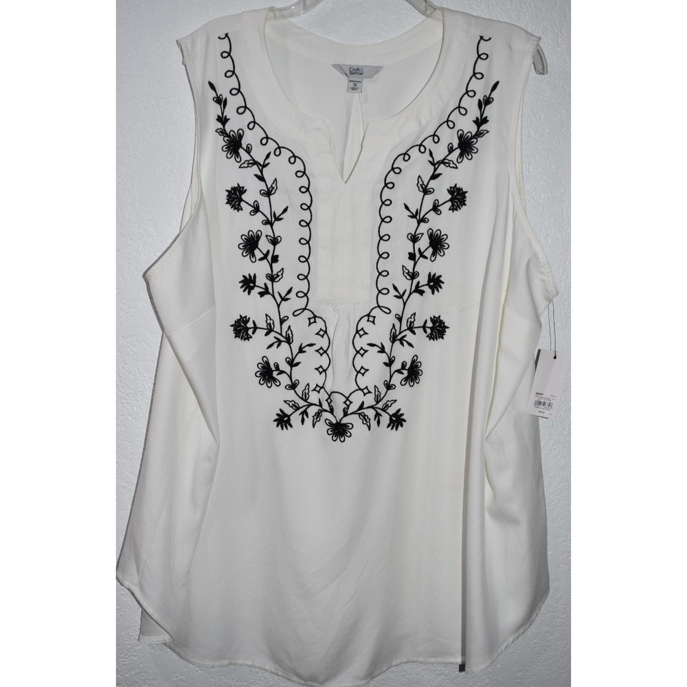 Croft Barrow 3X Sleeveless Top Embroidered Lightweight Flowy V-neck Boho Peasant